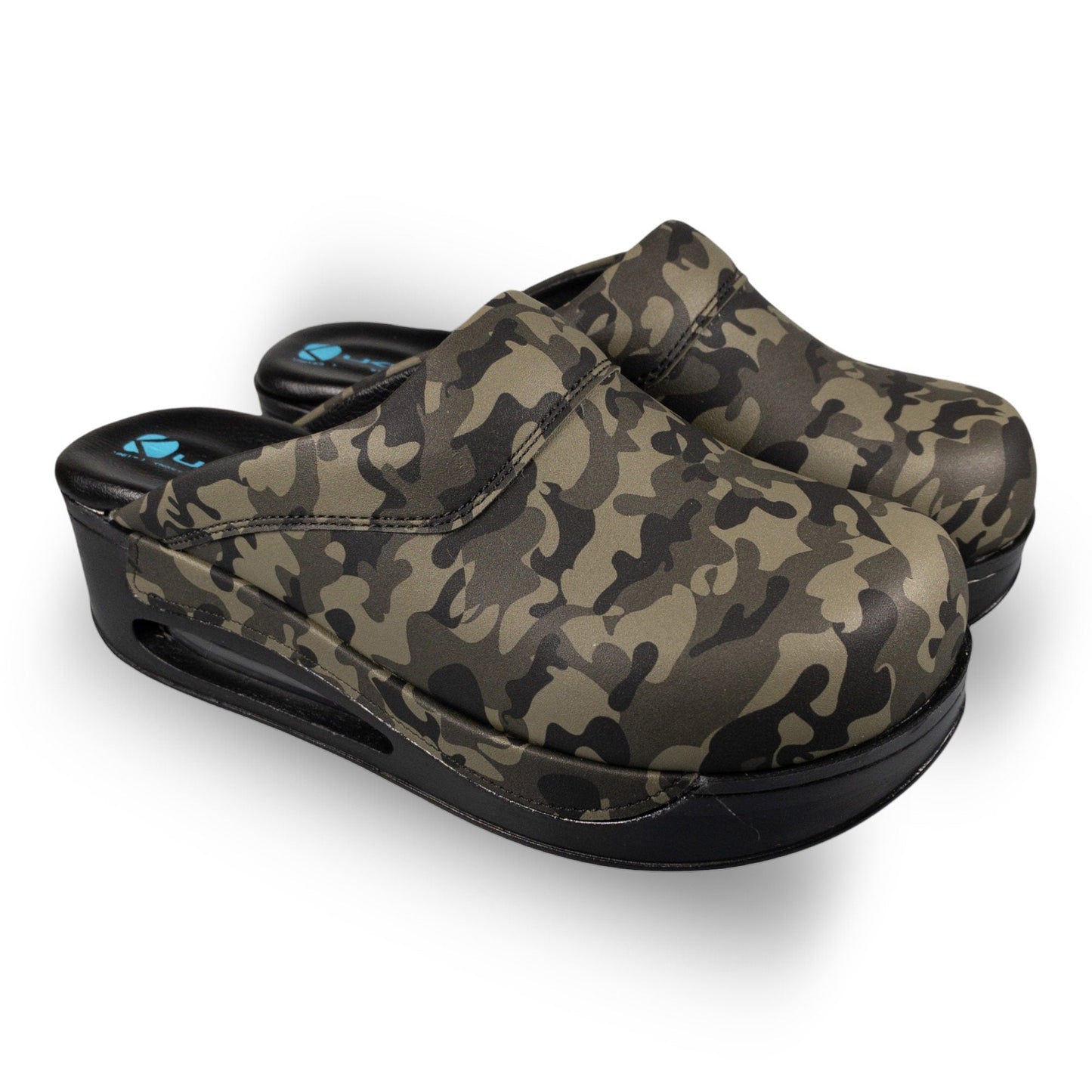 Camouflage Black Sole Air Clogx Leather Slippers, Clogs