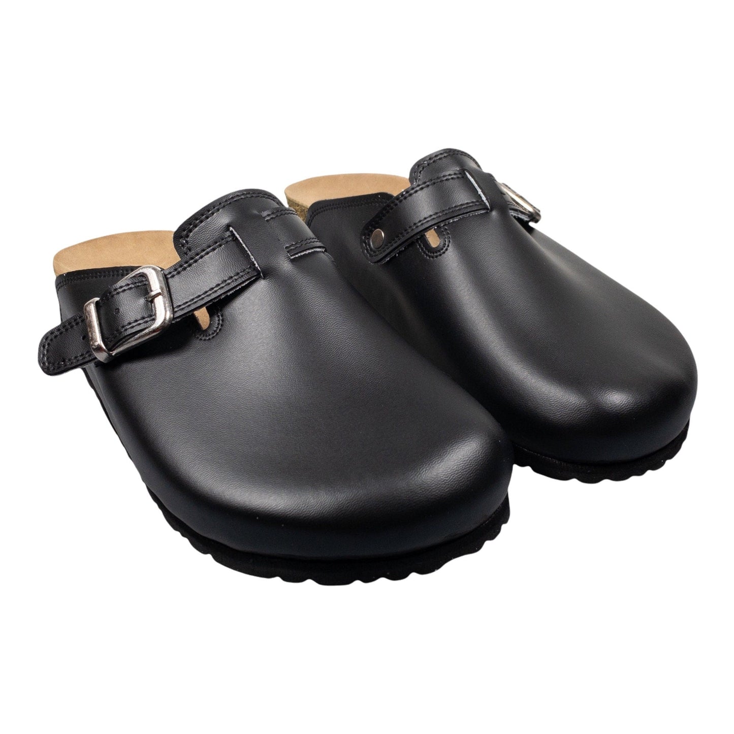 Black Boston Leather Clogs Slippers