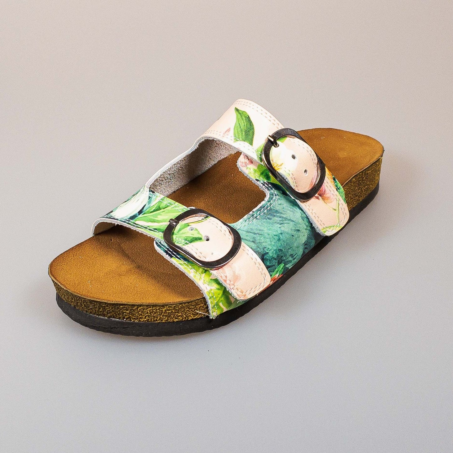 Tropical Leather Open Toe Sandals Clogs Slippers