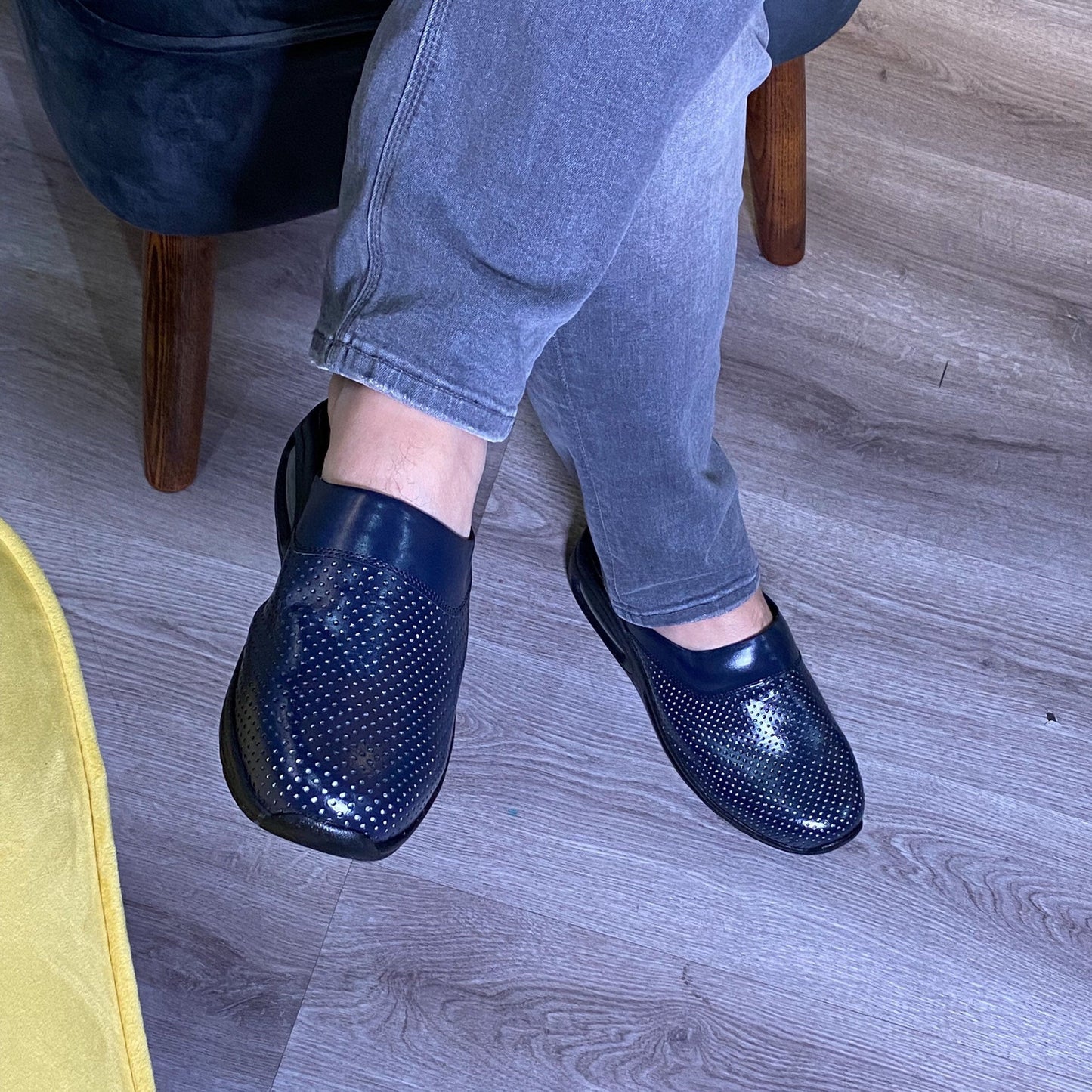 Navy Blue Air Clogx Light Sole Leather Clogs Slippers