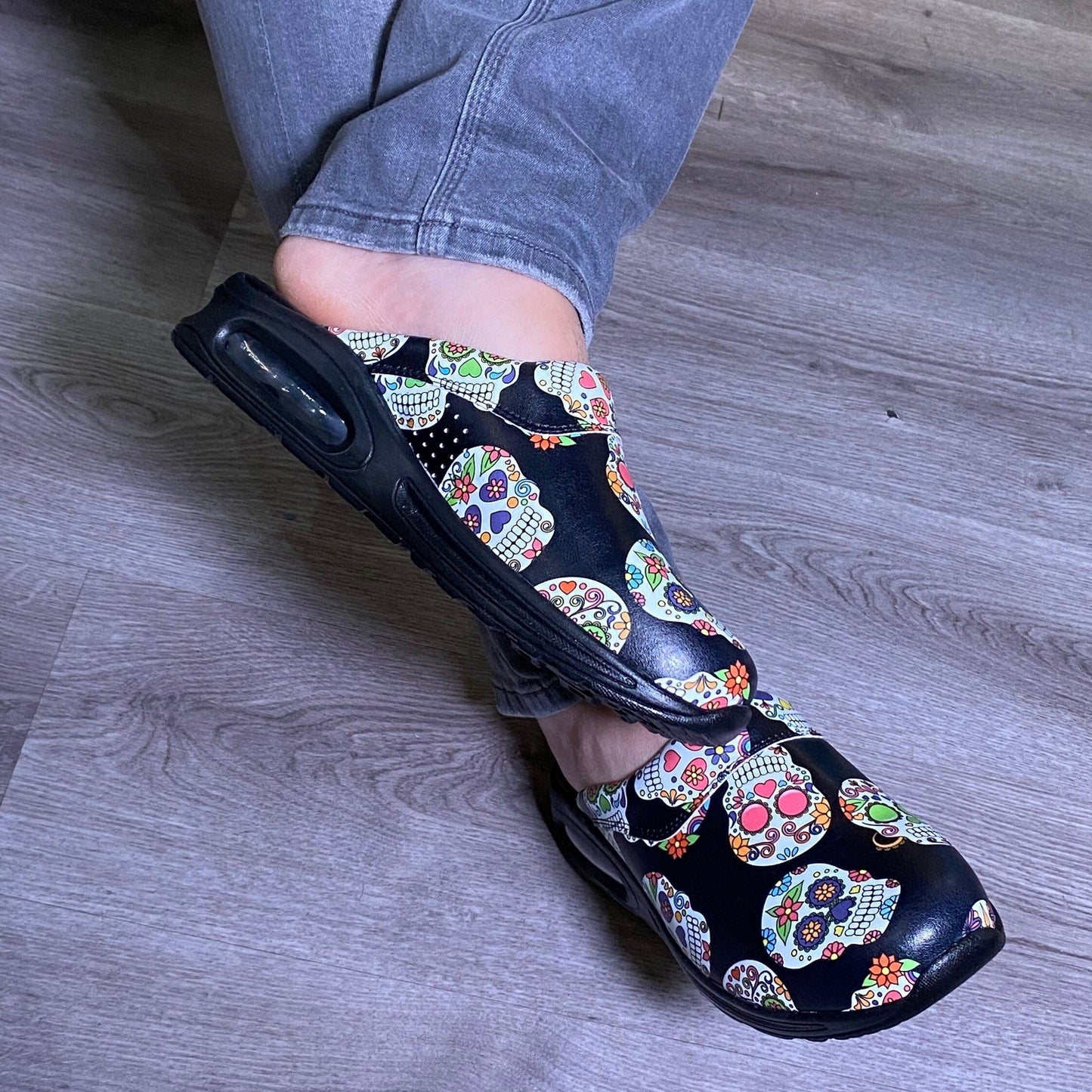 Skull Flower Air Clogx Light Leather Clogs Slippers