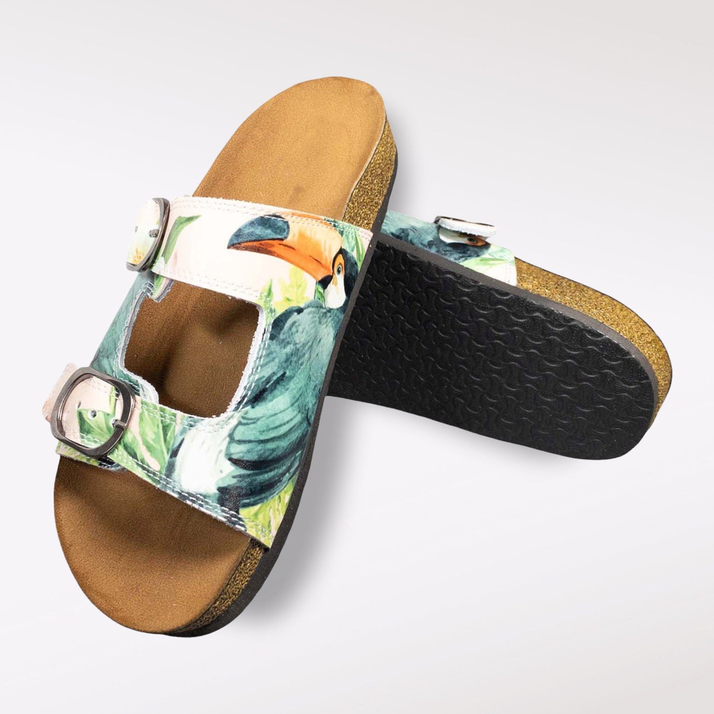 Tropical Leather Open Toe Sandals / Clogs / Slippers / Mules Double Band Handmade, Anti Slip, Anti-Bacterial