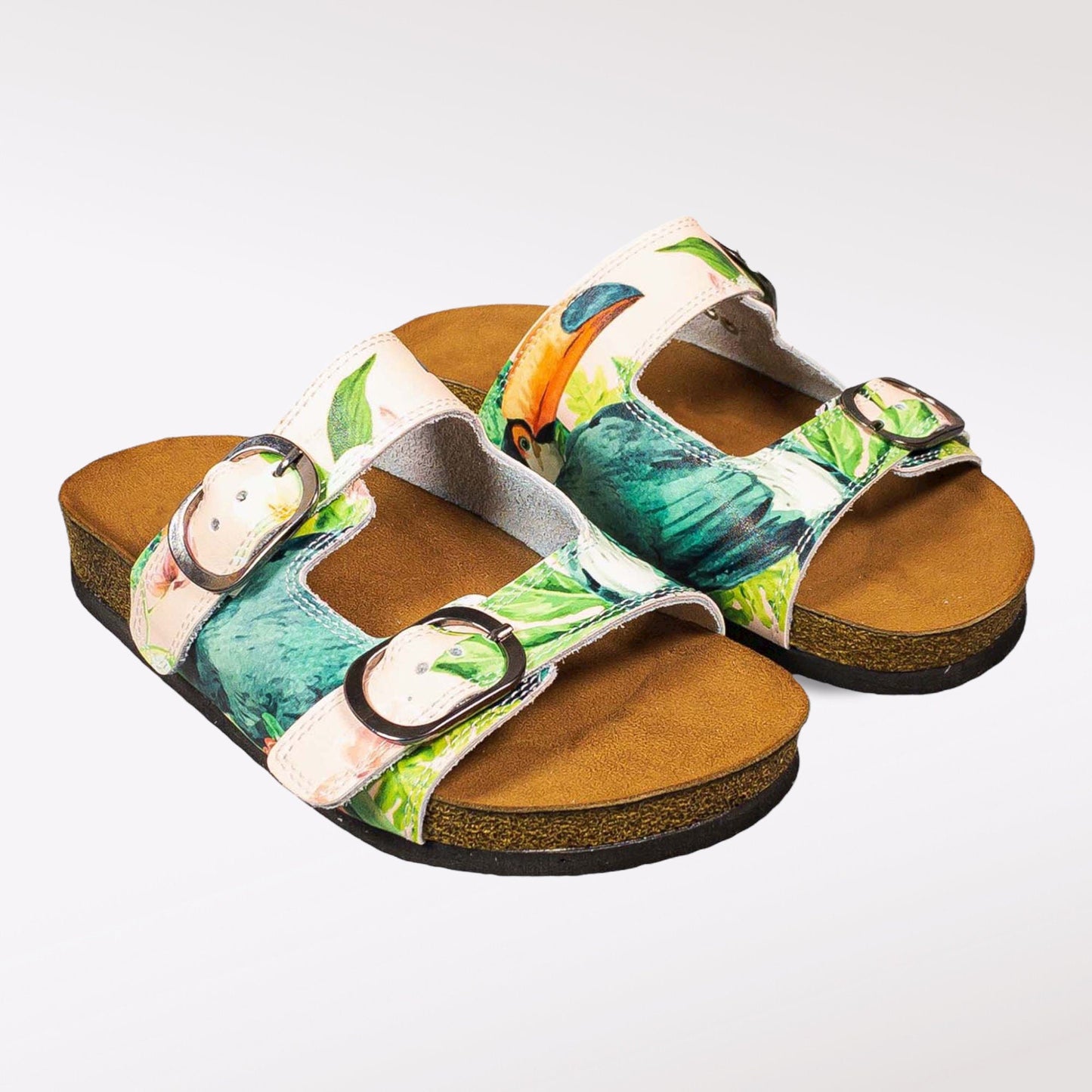 Tropical Leather Open Toe Sandals Clogs Slippers