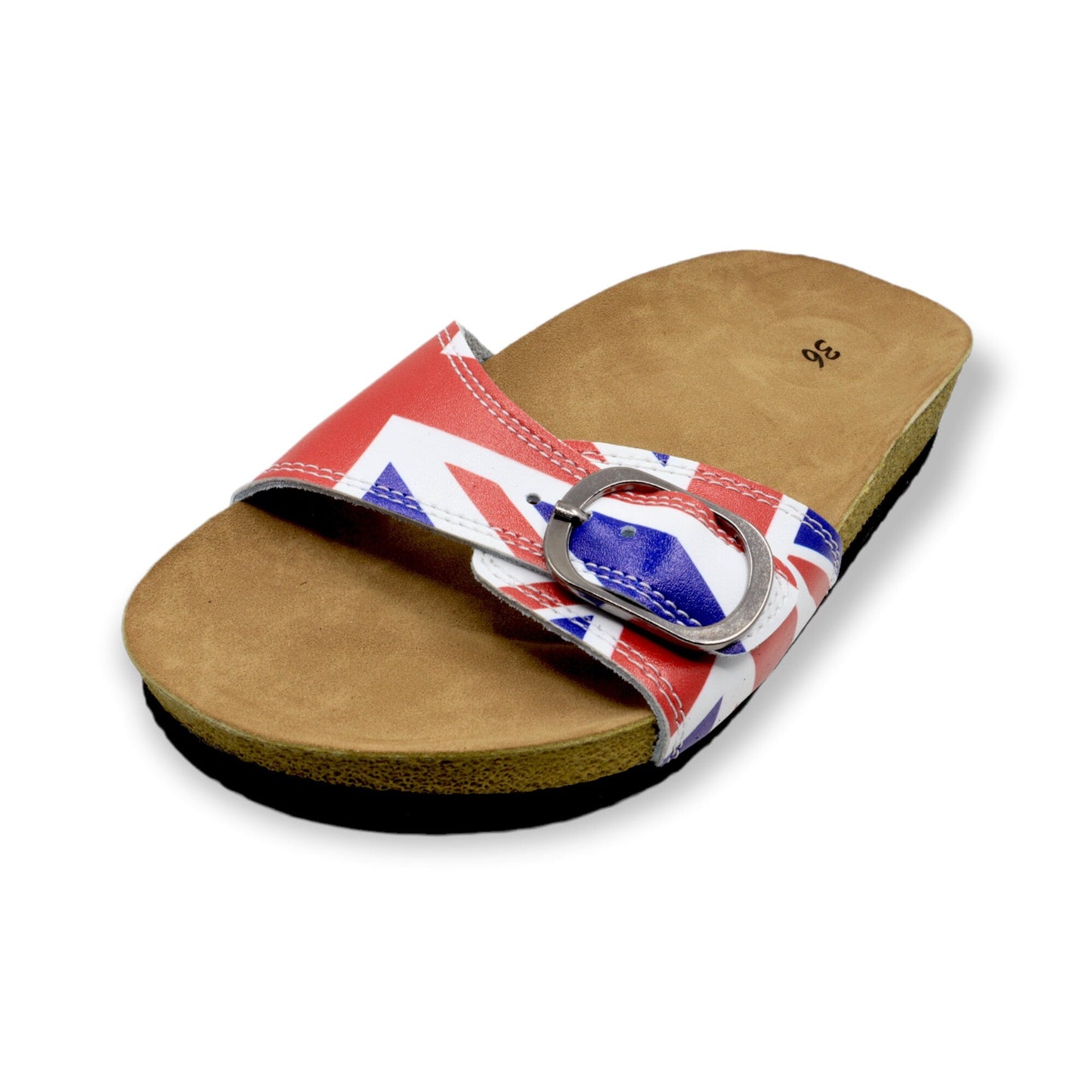 British Flag Single Band Open Toe Leather Sandals