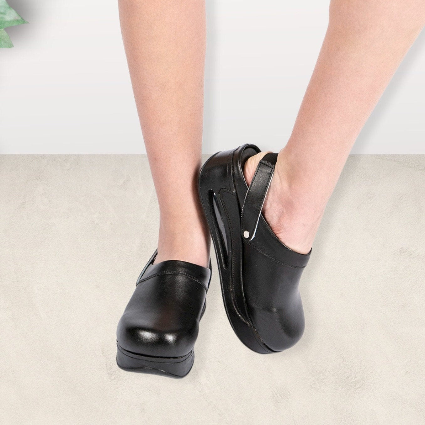 Black Leather Clogs Slippers Mules Nursing Clogs Back Strap Handmade, High Heel, Platform, Gift for Her, Gift for Women, Slip Resistant