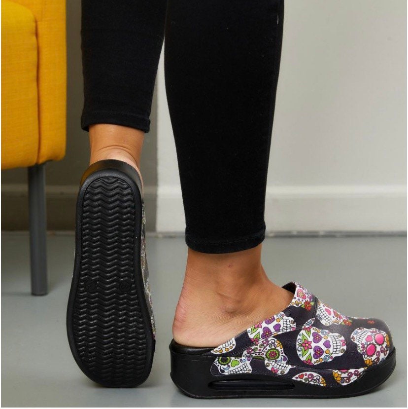 Skull Flower Air Clogx Leather Clogs Slippers