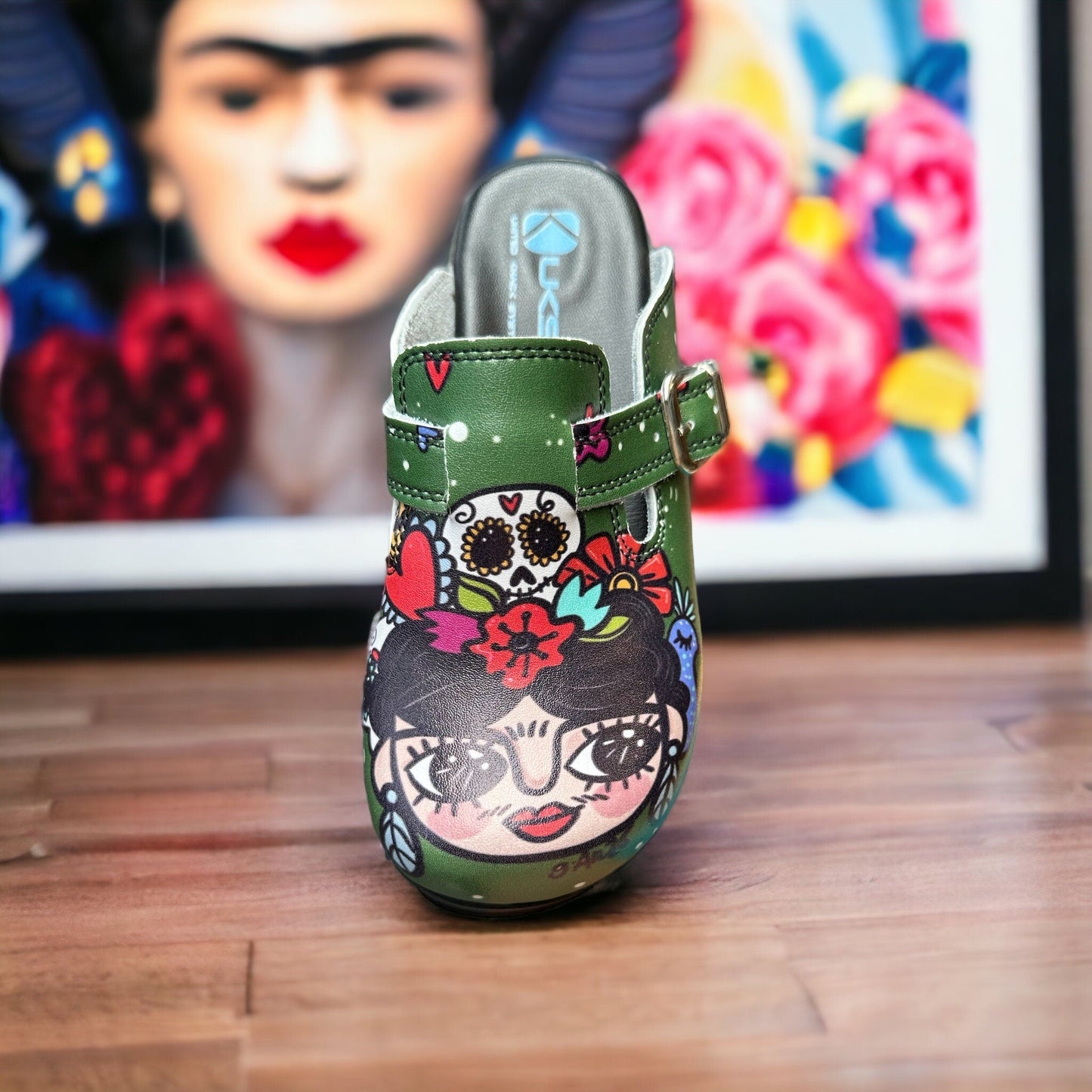 Green Frida Kahlo Air Clogx 224 Leather Clogs Slippers