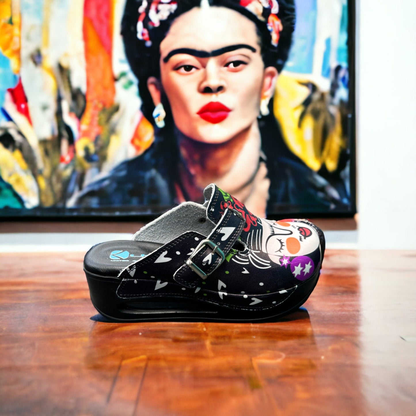 Black Frida Kahlo Air Clogx 224 Leather Clogs Slippers