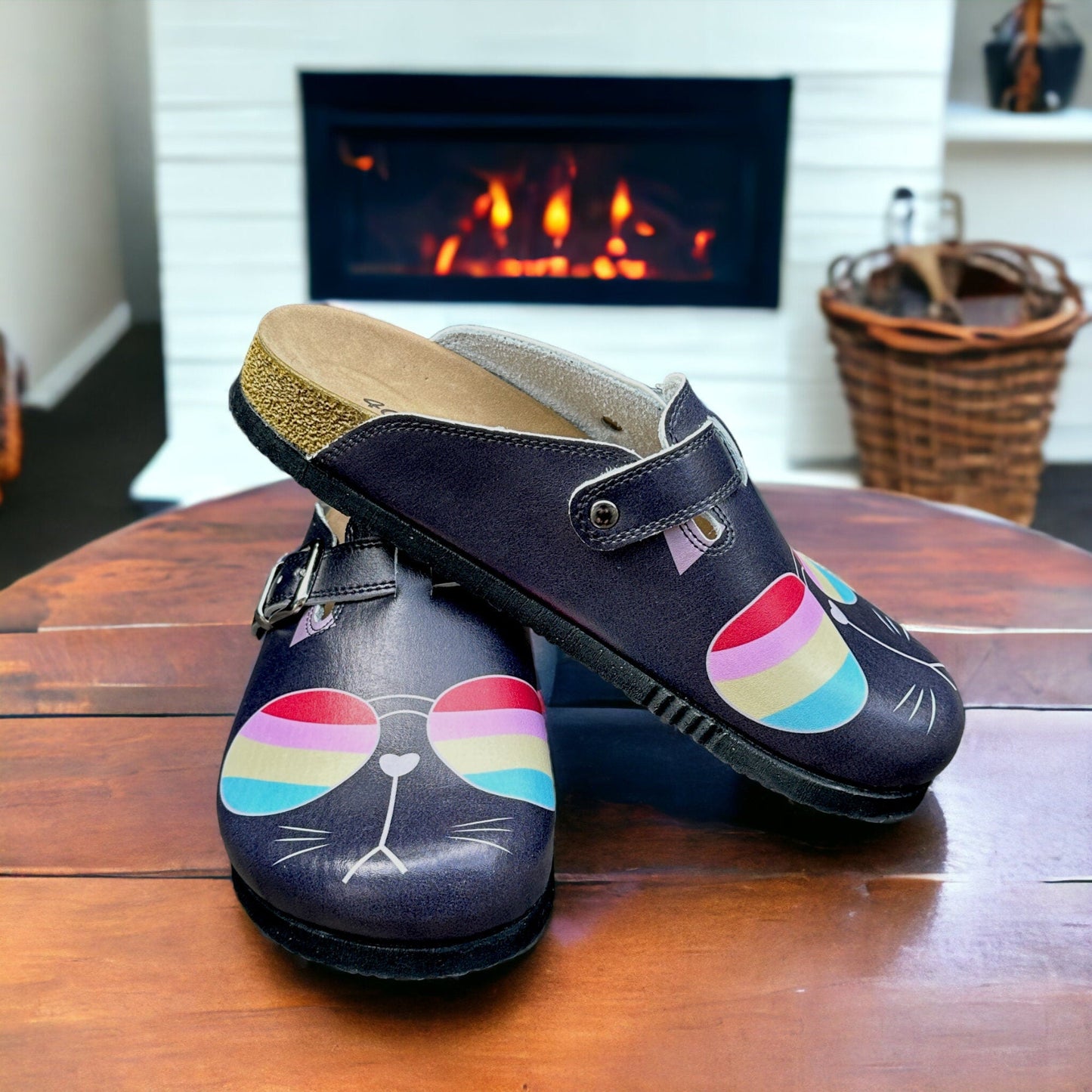 Colourful Glasses Cat Air Clogx 224 Leather Slippers Clogs