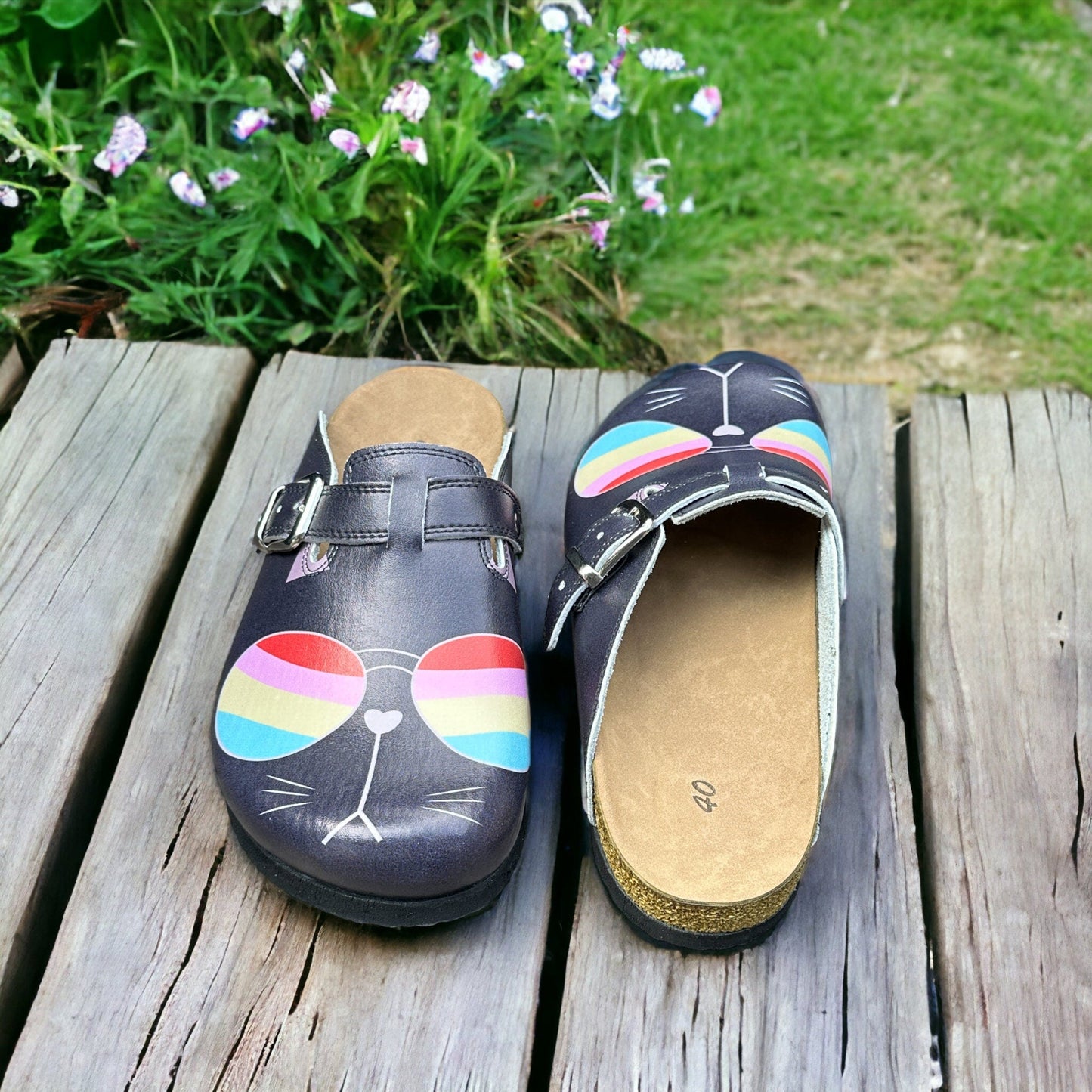Colourful Glasses Cat Air Clogx 224 Leather Slippers Clogs